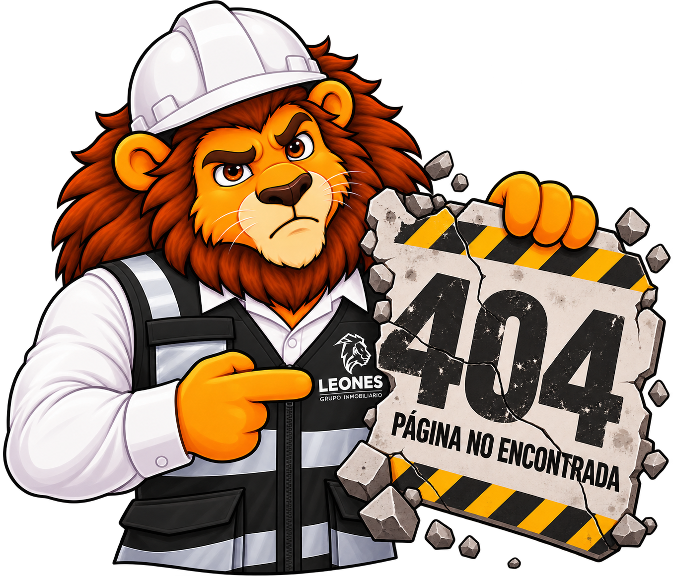 Mufasa señalando un cartel de error 404, página no encontrada